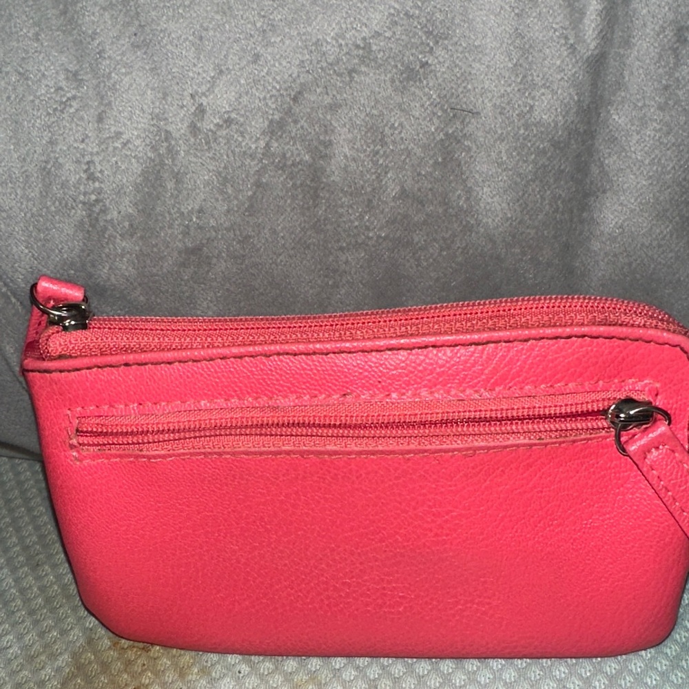 Coral leather wallet has two pockets and holds four cards cute ☺️ - Picture 2 of 6